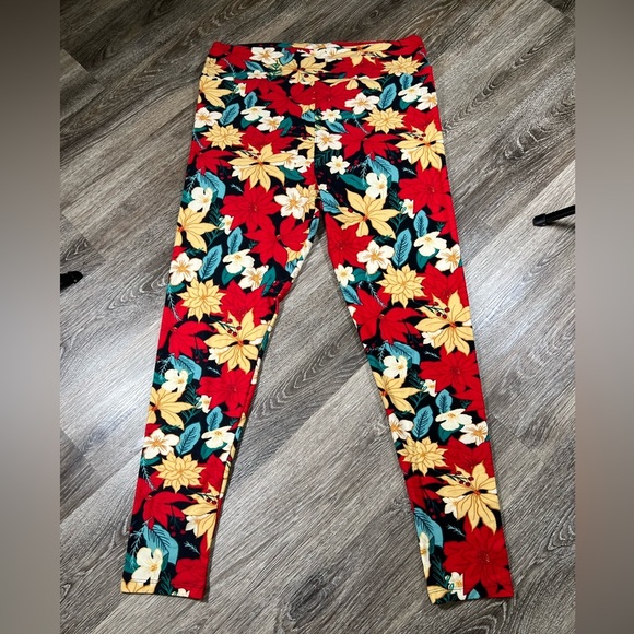 NWOT Lularoe leggings Christmas Poinsettias sz:TC2 (size 18 and over) - Picture 1 of 4